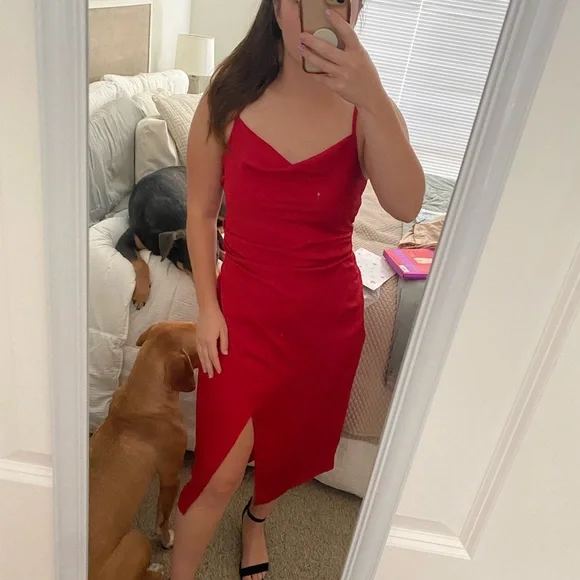 lulus red satin dress Alayah Red Satin Lace Tie-Back Midi Dress